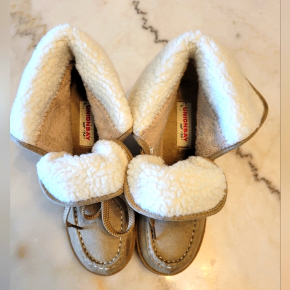 Unionbay Boots Womens Pike Faux Fur Lined Wedge Ankle Brown Fabric Lace Up - Picture 4 of 8